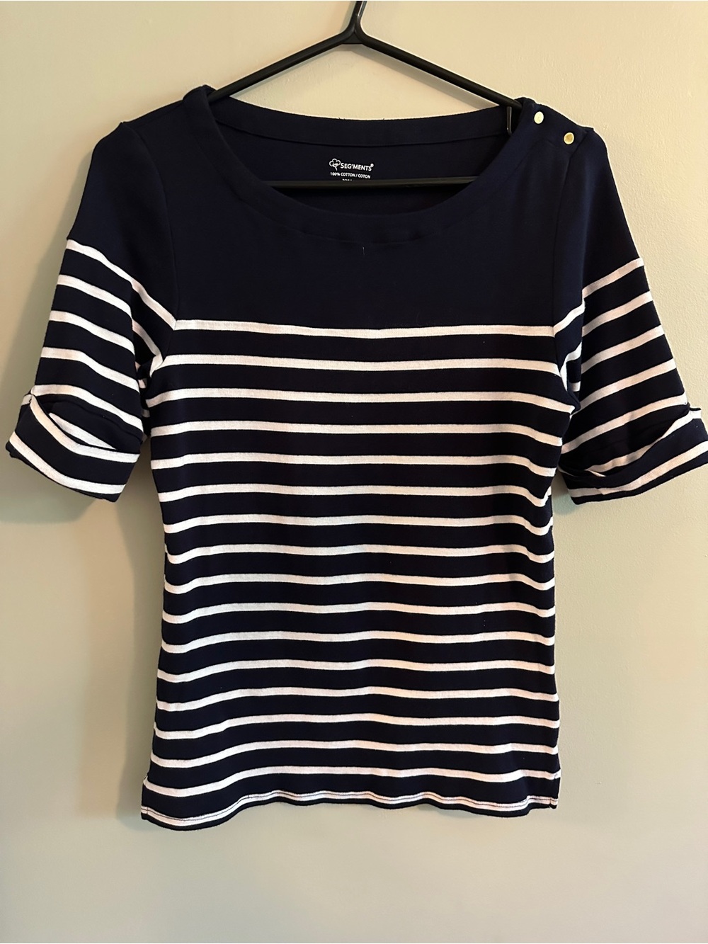 Splendid Navy and White Striped Boatneck Short Sleeve Top